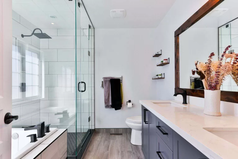 Interior remodeled bathroom with a modern shower